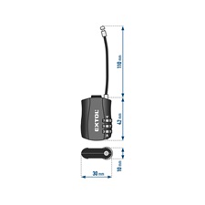 bőröndlakat, számzáras, 1000 db kód beállítható, 110×4mm, sodrott acéldrót kábel