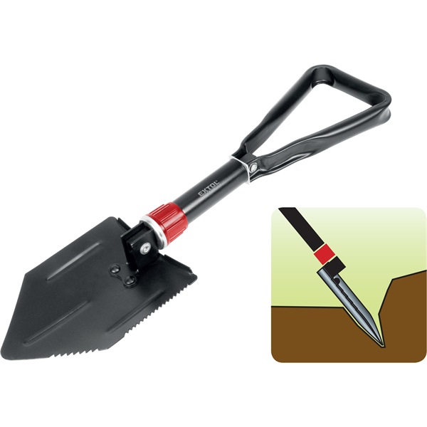 túraásó, összecsukható; kapa funkcióval, hossz: 57 cm, szélesség: 15 cm