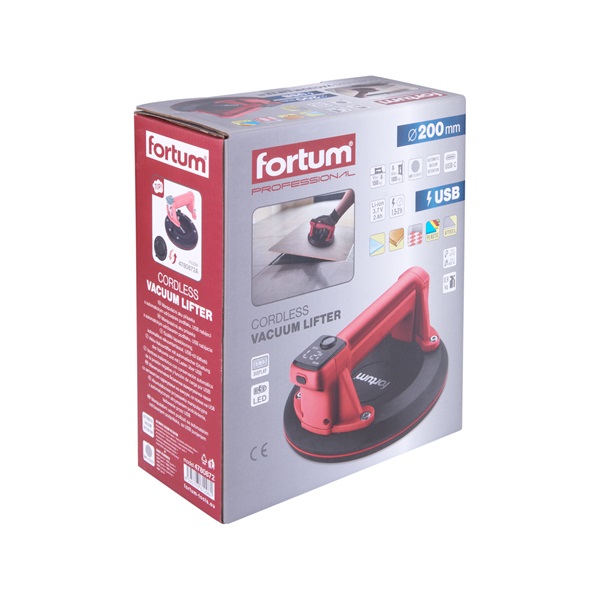 akkus vákuumos emelő (üvegemelő/lapemelő), automatikus vákuumtartással, USB töltés, 3,7V, 2000 mAh Li-ion akku