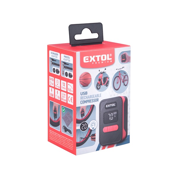 akkus légkompresszor 8V, 500 mAh Li-ion akku, max. 10,3 Bar