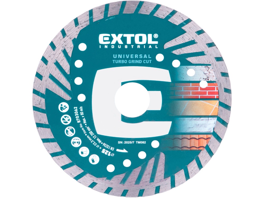 gyémántvágó, ipari korong, TURBO GRIND CUT, gyors vágás; 125×22,2mm, száraz és vizes vágásra