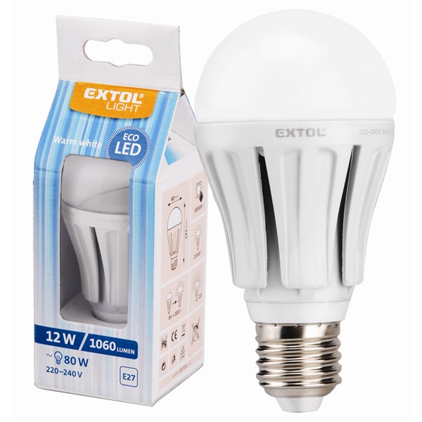 LED-es villanykörte, 8W, 640 lumen (50W hagyományos), E27 foglalat, 3000K-Meleg Fehér színű, A energiaosztályú