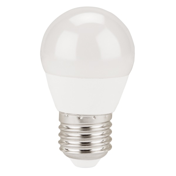 LED-es villanykörte "kisgömb izzó" 5W; 410 lumen (40W hagyomány.), E27 foglalat, 2800K-Meleg Fehér színű, A+ energ.oszt.