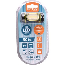 LED fejlámpa, 2 W COB (széles vetítőszögű); 90 Lumen, 3 funkció (teljes/fél fényerő, villogás), cseppálló, elem nélkül