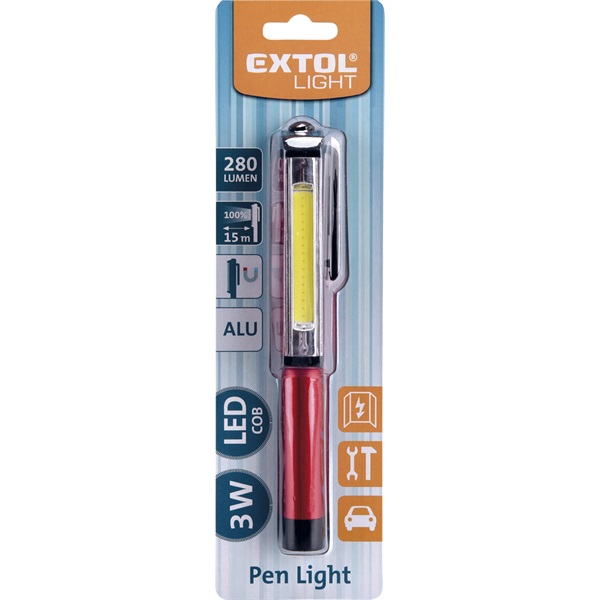 LED lámpa, 3 W COB, 280 Lumen,  toll típusú; ALU ház, mágneses akasztó, elem nélkül