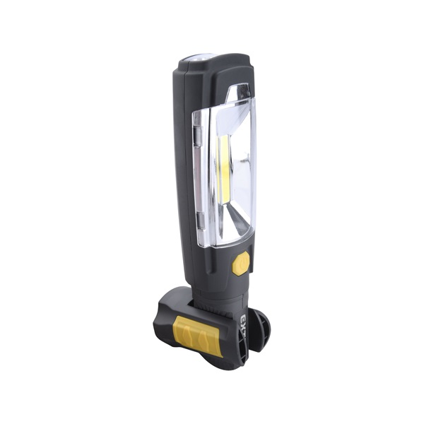 LED lámpa, 3 W COB + 6 LED, 280 Lumen, műanyag ház, mágnes+ akasztó, gumis markolat, elem nélkül