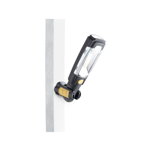 LED lámpa, 3 W COB + 6 LED, 280 Lumen, műanyag ház, mágnes+ akasztó, gumis markolat, elem nélkül