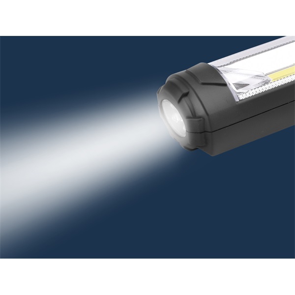 LED lámpa, 5 W COB + 5 LED, 450 Lumen, műanyag ház, mágnes+ akasztó, gumis markolat, elem nélkül