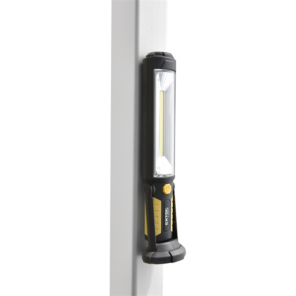LED lámpa, 5 W COB + 5 LED, 450 Lumen, műanyag ház, mágnes+ akasztó, gumis markolat, elem nélkül