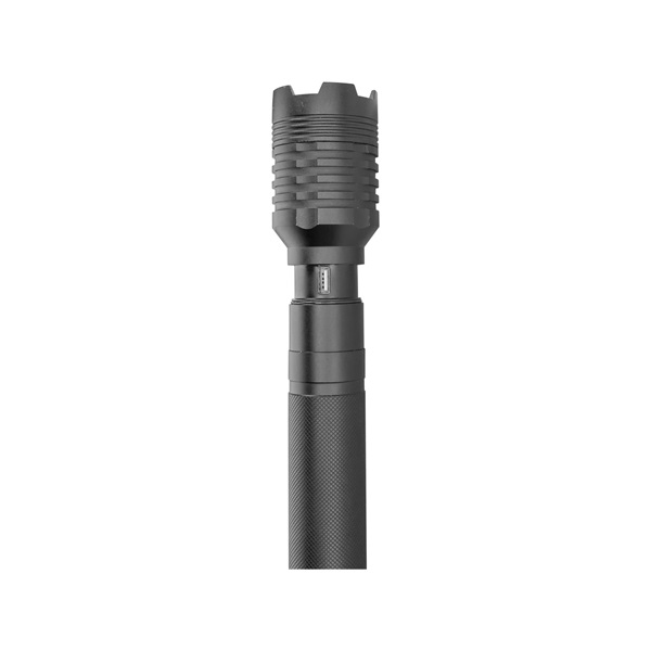 LED lámpa, 60 W COB LED; 4000 Lm, ALU ház, zoom, USB újratölthető Li-ion akkus, 4000 mAh, Power Bank funkció