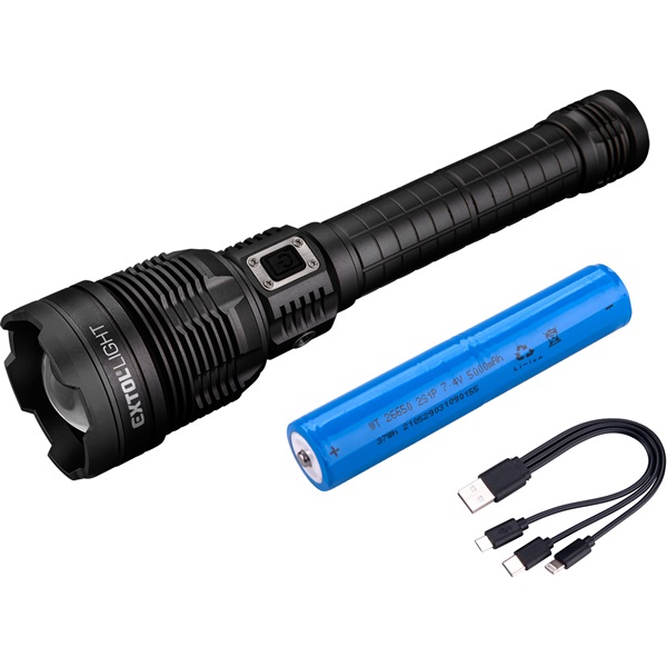 LED lámpa, 60 W COB LED; 8000 Lm, ALU ház, zoom, USB újratölthető Li-ion akkus, 5000 mAh, Power Bank funkció