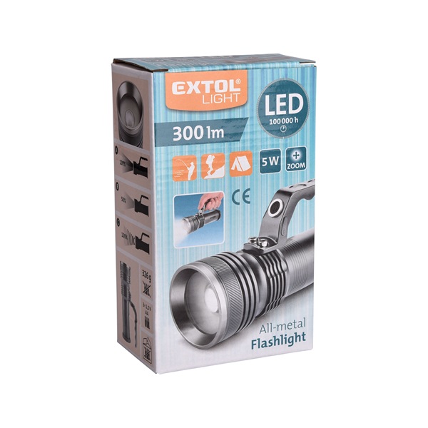 LED lámpa, CREE XPE, 300Lm, 3 funkció;  (teljes/fél fényerő,villogás) + Zoom, ALU ház, elem nélkül, IP54