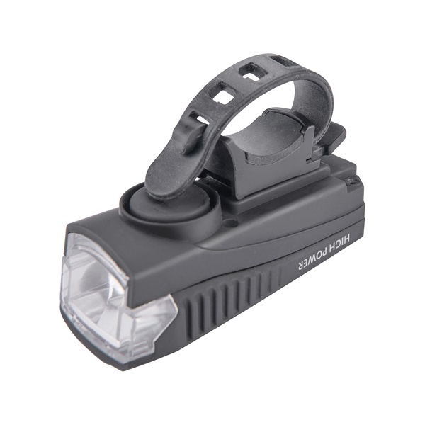 LED lámpa, biciklis, első, fehér 5 W LED; 350 Lm, ABS ház, USB újratölthető beépített Li-ion akku, 1200 mAh, duda funkc.