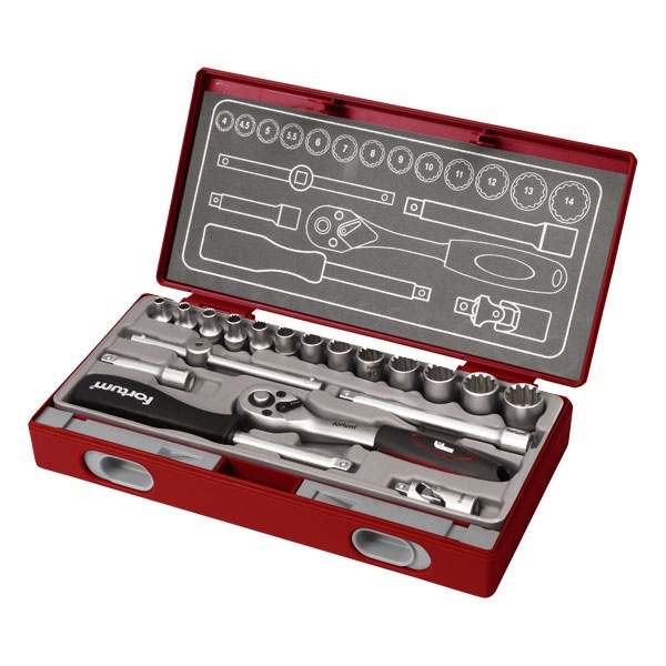 Multi Lock univerzális dugókulcs klt. 1/4", 19db; 61CrV5, mattkróm FORTUM