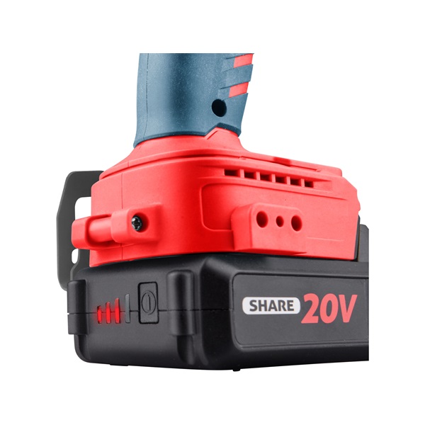 akkus ütvecsavarozó, Share20V, szénkefementes, 1/4" hatszög, Li-ion; 20V akku: 2 Ah, töltő, 230 Nm