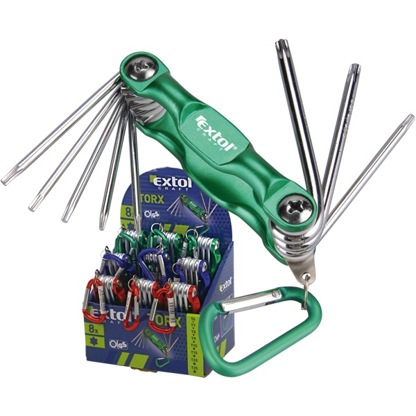 TORX kulcs klt., Cr40, többszínű, TÜV/GS; 8db, T6-T25, karabínerrel, 9db/kínálódoboz