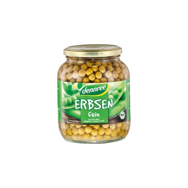 KILISTÁZVA - Zöldborsó konzerv üveges 350g, Dennree Bio