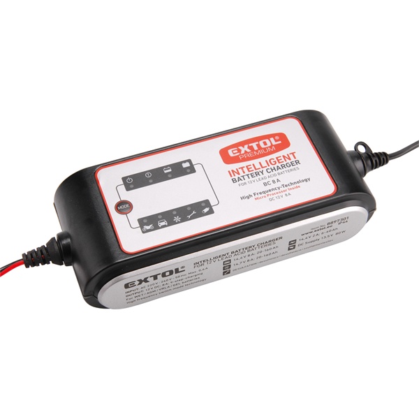 akkutöltő, autós, mikroprocesszoros, intelligens, 8 Amp, 4-160Ah, DC 12V