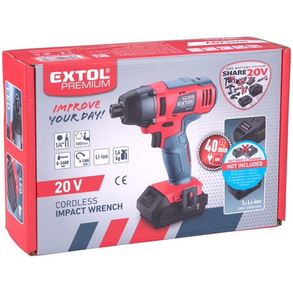akkus ütvecsavarozó, Share20V, 1/4" hatszög, Li-ion, 180 Nm, AKKU és TÖLTŐ NÉLKÜL, KIFUTÓ, HELYETTE 8891815