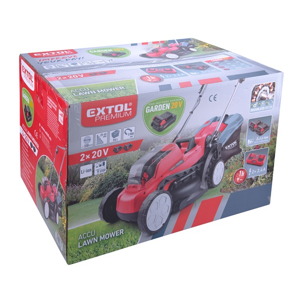akkus fűnyíró gép, Garden20V, 20V, AKKU és TÖLTŐ NÉLKÜL! vágási kapacítás 33cm, állítható magasság, szénkefe mentes