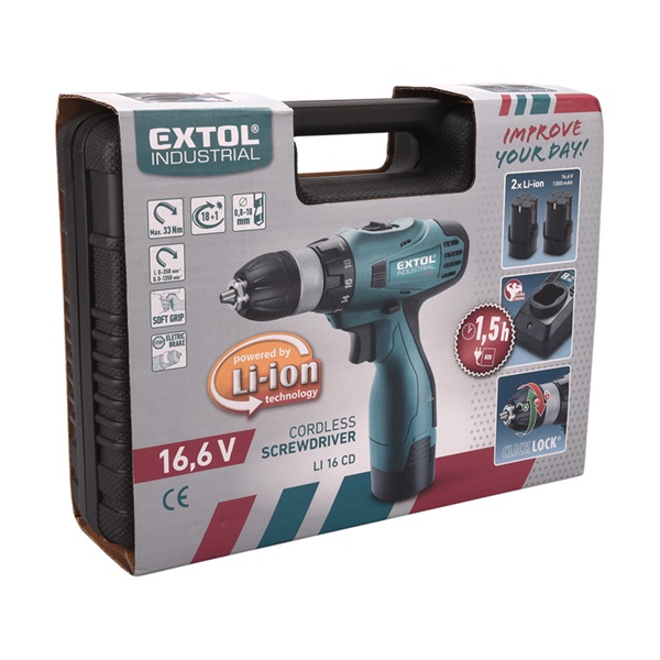 akkus fúrócsavarozó, 14,4 V (Max. 16,6V), Li-ion, 2db akku, 1db töltő, 2000 mAh, 33/16Nm