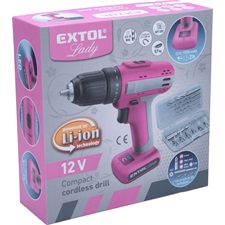 akkus fúrócsavarozó, 12V, Li-ion, Extol Lady, beépített 1500 mAh akku