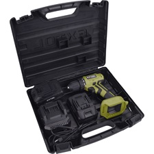 akkus fúrócsavarozó, Power Share, 20V, kefementes motor, kofferban; 2db 2000 mAh Li-ion akku + 1 db töltő