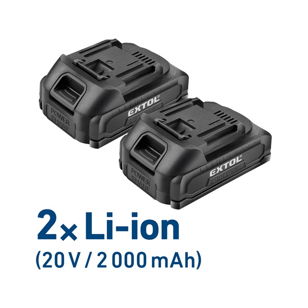 akkus fúrócsavarozó, Power Share, 20V, kefementes motor, kofferban; 2db 2000 mAh Li-ion akku + 1 db töltő