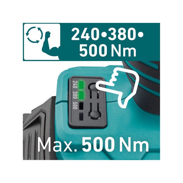 akkus ütvecsavarozó, Share20V, 1/2" négyszög, Li-ion; 1db 20V akku: 2000 mAh, 1db töltő, 500 Nm