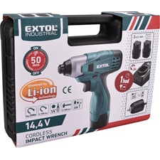 akkus ütvecsavarozógép 14,4 V (Max. 16,6V), LI-ion, 1/4" hatszög befogás, 2 db akku: 1500 mAh, ford.: 2300 1/min, 120 Nm