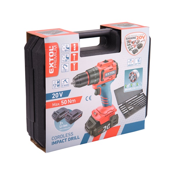akkus ütvefúró- és csavarozó, Share20V, 20V, Li-ion, 50Nm, 2db akku, 1db töltő, 2000 mAh, 50Nm