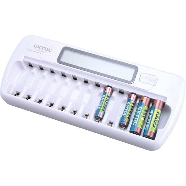 akkutöltő, AA és AAA NiMh ceruza akkukhoz, mikroprocesszoros, intelligens; max. 12 akku, 1,2V, 0,5A/0,25A