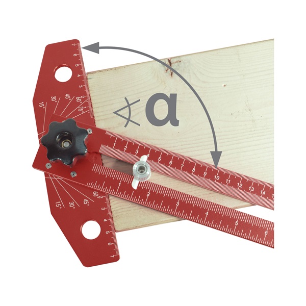 asztalos T-vonalzó és szögmérő, 350×190 mm, ALU, lézer gravírozott, mm beosztás