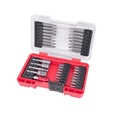 behajtó klt. 37 db Cr.V., lapos, PH, PZ, HEX, TTa, SQ, dugófej, bittartó szár,  műanyag tartóban