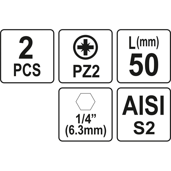 behajtóhegy PZ, 2 db, S2 acél; PZ 2×50mm, bliszteren