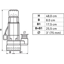 búvárszivattyú tiszta vízhez, úszókapcsolóval, 750W, szállító teljesítmény: 39m3/h, max. száll. 8 m