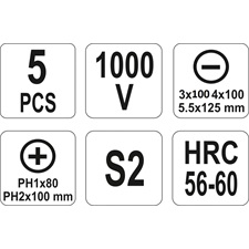 csavarhúzó klt. szigetelt 1000V, 5db ; (-) 3; 4; 5,5; (+) PH (1,2), VDE, bliszteres