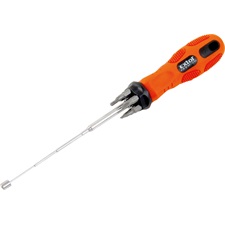 csavarhúzó markolat 6 fejjel ; CV., (-) 4, 5mm, PH1, 2, torx T20, 25, teleszkópos mágneses csavarfelszedővel, max. 340mm