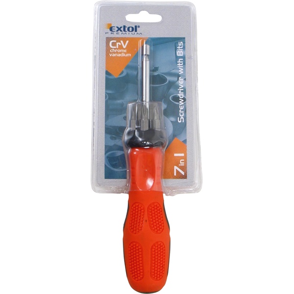 csavarhúzó markolat 6 fejjel ; CV., (-) 4, 5mm, PH1, 2, torx T20, 25, teleszkópos mágneses csavarfelszedővel, max. 340mm