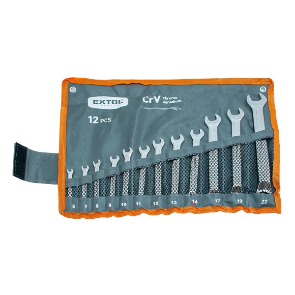 csillag-villás kulcs klt. hajlított, CrV,  45 fokos könyök, mattkróm, 12db, 6-22mm