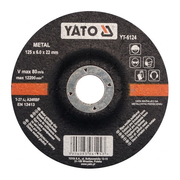 csiszoló korong acélhoz, kék; 125×6,0×22,2mm, max 12200 ford/perc