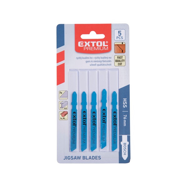 dekopírlap fémre, 5db, Bosch befogás, HSS; 51×8×1,5mm, 1,2mm fogtáv, mart, hullámosított fogak, egyenes vágás, acéllemez