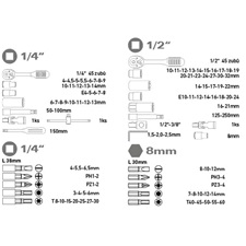dugókulcs klt., CV., racsnis 45fog ; 1/4" és 1/2", 108db, 4-32mm, 35db bit(lapos, kereszt,imbusz,torx), gyertyak.16-21mm