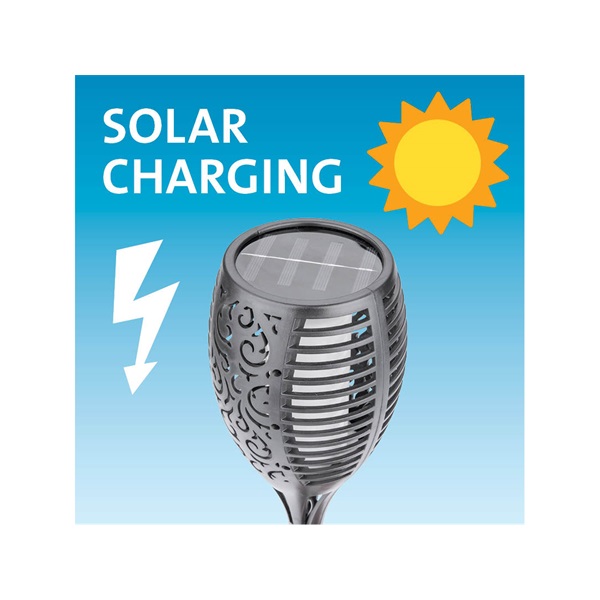 éjszakai, kerti LED lámpa, lángoló fáklya hatás, 1W; 35 Lm, napelem+szenzor, Ni-Mh akku, 800mAh, kerti, leszúrható, 79cm