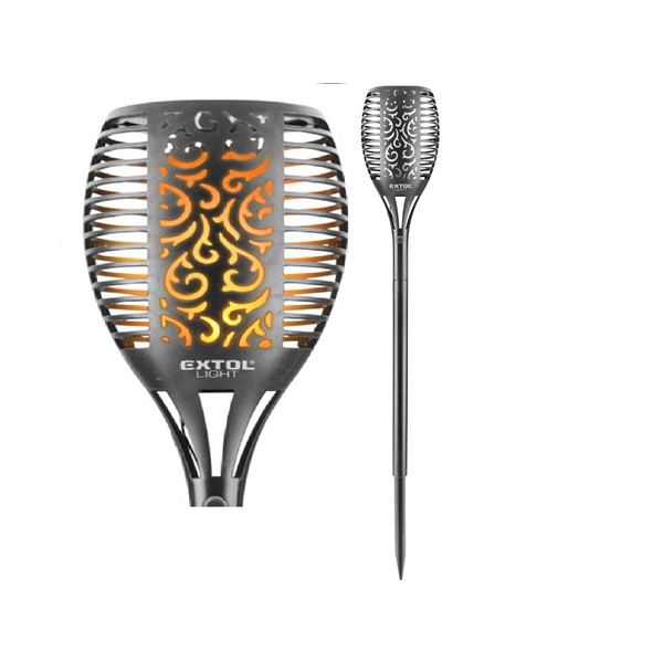 éjszakai, kerti LED lámpa, lángoló fáklya hatás, 1W; 35 Lm, napelem+szenzor, Ni-Mh akku, 800mAh, kerti, leszúrható, 79cm