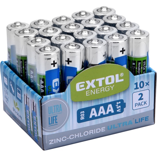 elem klt. 20 db, cink-klorid, féltartós, 1,5V; méret: AAA (LR03), 10×2db-os kínálóban