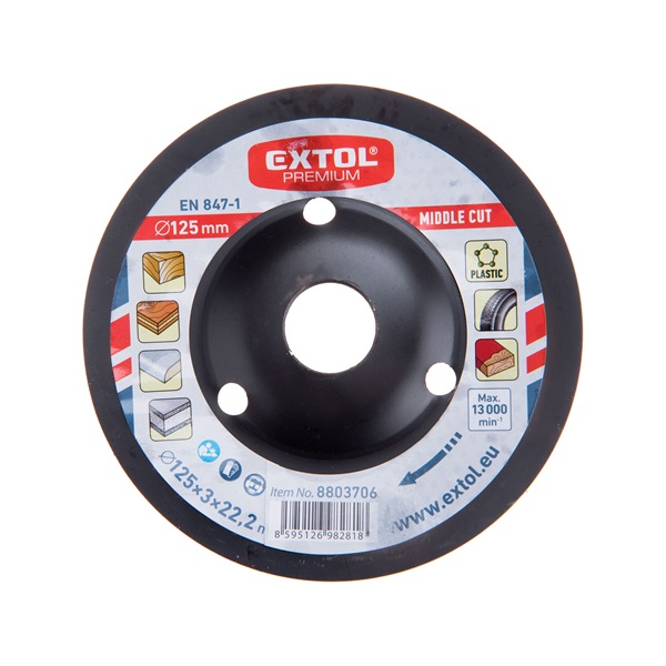 faforgácsoló korong; max 13000 ford/perc, sarokcsiszolóhoz, fém, 125×22,2mm, fa csiszolásához, szakaszos használat