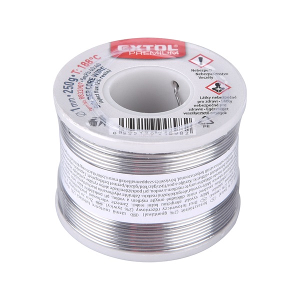 forrasztó ón, gyantás, műszerész forrasztáshoz; 250g, átmérő 1mm, 60% ón + 40 % ólom tartalmú, gyantás, T: 188 °C