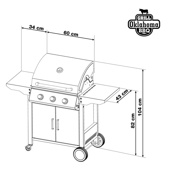 gázgrill, 3 égőfej + ajándék nyomáscsökkentő,  Oklahoma