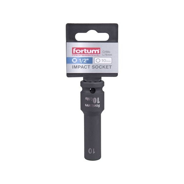 gépi (impakt) dugófej 1/2", 10 mm, L 78 mm, feketített, FORTUM